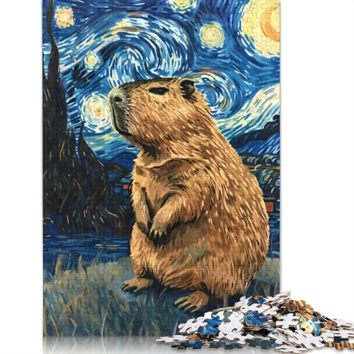 Puzzle für Erwachsene mit 1000 Teilen, Capybara-Sternennacht, rätselhaft, herausfordernd, schwierig, Holzpuzzle, DIY, Heimdekoration, 1000 Stück (75 x 50 cm) von SOQWBYG