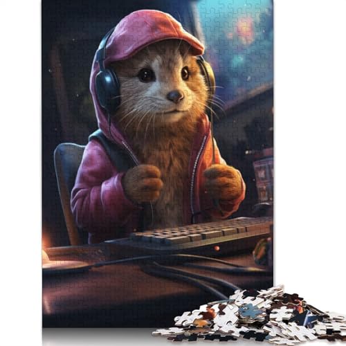 Puzzle für Erwachsene mit 1000 Teilen, Gamer-Kaninchen, aus Holz, kreative Kunst, Puzzle, Geschenke, Puzzle für Erwachsene, 1000 Teile (75 x 50 cm) von SOQWBYG