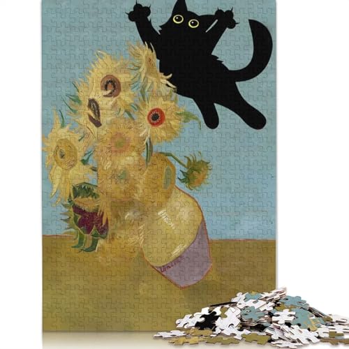 Puzzle für Erwachsene mit 1500 Teilen, Sonnenblumen-Katzen-Puzzle, schwieriges Puzzle, Lernspiele, Heimdekoration, 1500 Teile (85 x 57 cm) von SOQWBYG