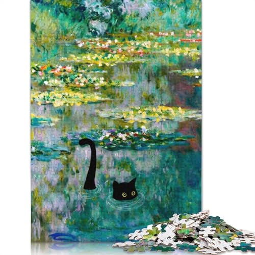 Puzzle für Erwachsene mit Katzen-Seerosen von Monet, 1500 Teile, Puzzle für Erwachsene, Puzzle aus Holz, kreativ für Erwachsene, anspruchsvolles Spiel, 1500 Teile (85 x 57 cm) von SOQWBYG