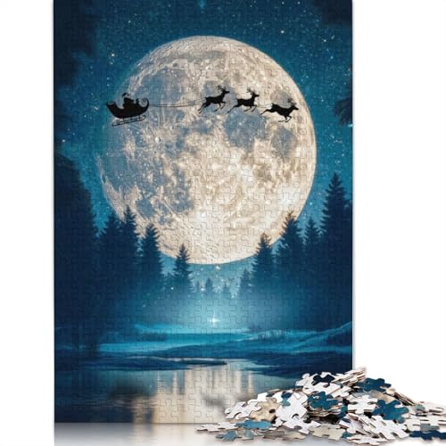 Puzzle für Erwachsene mit Weihnachtsmann, Rentierschlitten und Fliege, 1000 Teile, Puzzle aus Holz, kreativ für Erwachsene, anspruchsvolles Spiel, 1000 Teile (75 x 50 cm) von SOQWBYG