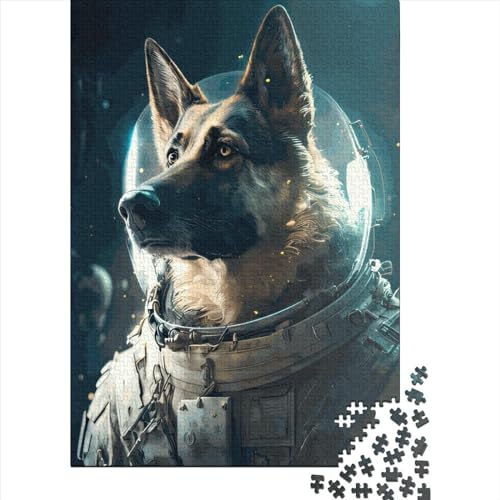 Puzzle für Erwachsene mit deutschem Schäferhund-Astronauten-Motiv, 520 Teile, schwierige Puzzles, Puzzle für Erwachsene, Heimdekoration, Kunst, Holzpuzzle für Erwachsene, 520 Teile (52 x 38 cm) von SOQWBYG