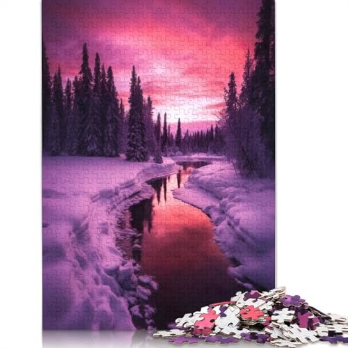 Puzzle mit 1000 Teilen für Erwachsene, Winter-Fluss-Sonnenuntergang-Puzzles, schwieriges Puzzle, Lernspiele, Heimdekoration, 1000 Stück (75 x 50 cm) von SOQWBYG