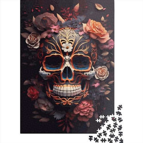 Puzzle mit Blumentotenkopf, 520 Teile, Holzpuzzle, Spielzeug, Familienspiel, Schwierigkeitsgrad, Herausforderung, Puzzles 520 Teile (52 x 38 cm) von SOQWBYG