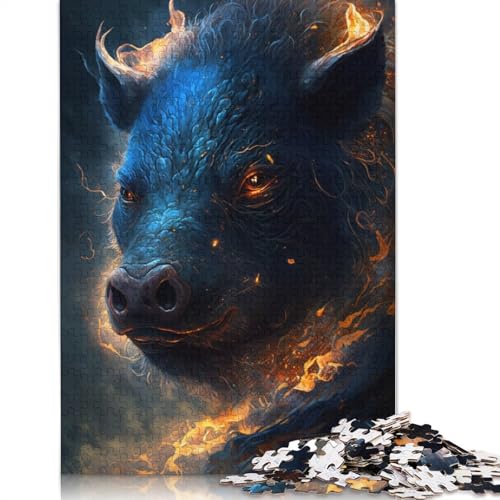 Puzzle mit Feuertier-Schwein, 1000 Teile, Holzpuzzle für Erwachsene, Puzzlespiele, Lernspielzeug, 1000 Teile (75 x 50 cm) von SOQWBYG