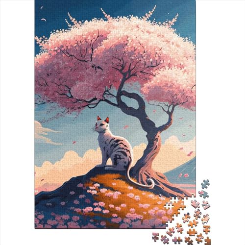 Puzzle mit Katzen-Kirschblüten, buntes rechteckiges Papierpuzzle für Jungen oder Mädchen, einzigartiges Geschenk, 38 x 26 cm, 1000 Teile von SOQWBYG