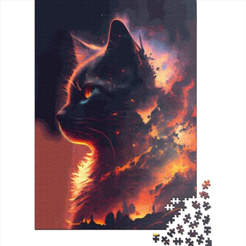 Puzzle mit Weltraumkatze, Alter 18 Jahre, Lernspiele, rechteckiges Papierpuzzle für Frauen und Männer, Ostergeschenk, 38 x 26 cm, 1000 Teile von SOQWBYG