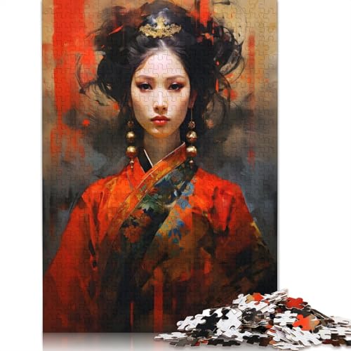 Puzzle mit bemaltem chinesischen Königsmädchen, 1000 Teile, Holzpuzzle, Puzzlespiele für Erwachsene, Lernspielzeug, 1000 Teile (75 x 50 cm) von SOQWBYG