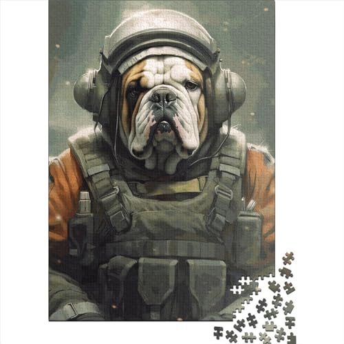 Puzzle mit englischer Bulldogge und Soldatenmotiv, 100% Recycling-Karton, 100% Recycling-Karton, Puzzle für Erwachsene und Teenager, Ostergeschenke, 70 x 50 cm, 1000 Teile von SOQWBYG