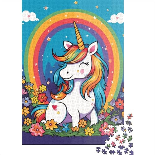 Regenbogen-Einhorn-Puzzle für Erwachsene, 1000-teiliges Puzzle für Erwachsene, Puzzle aus Holz, kreativ für Erwachsene, anspruchsvolles Spiel, 1000 Teile (75 x 50 cm) von SOQWBYG