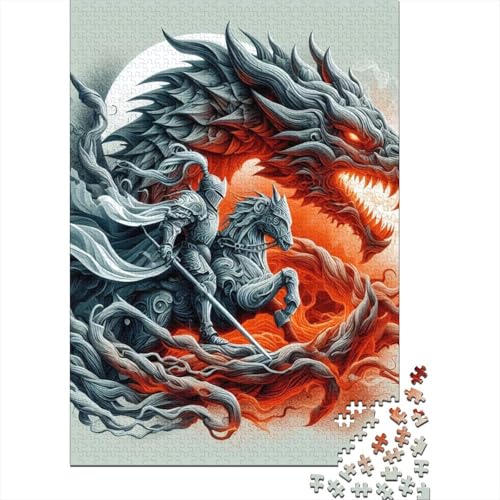 Ritter-Drache-Puzzle, Entspannungs-Herausforderungsspielzeug, Premium-Karton-Puzzle für Erwachsene und Kinder, Ostergeschenke, 38 x 26 cm, 1000 Teile von SOQWBYG