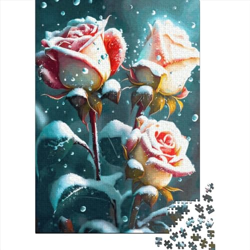 Rosen im Schnee-Puzzle, schwierige Herausforderung, Premium-Karton-Puzzle für Kinder und Erwachsene ab 12 Jahren, einzigartiges Geschenk, 70 x 50 cm/1000 Teile von SOQWBYG