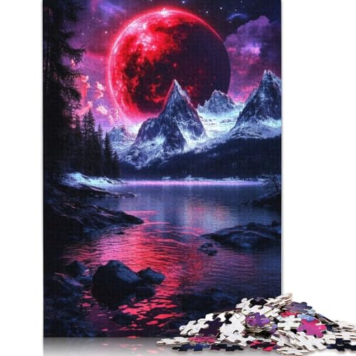 Roter Mond über den Bergen Puzzle 1000 Teile Puzzle Spielzeug für Erwachsene Puzzle Einzigartiges schwieriges und herausforderndes Puzzlespiel Spielzeug Geschenk 1000 Teile (75x50cm) von SOQWBYG