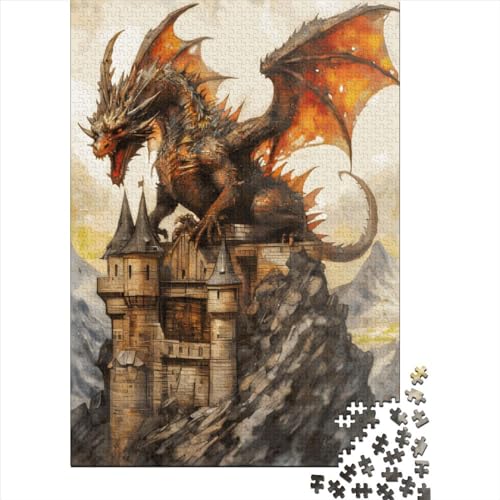 Schloss- und Drachenpuzzle, buntes rechteckiges Papierpuzzle für Frauen und Männer, Ostergeschenke, 70 x 50 cm, 1000 Teile von SOQWBYG