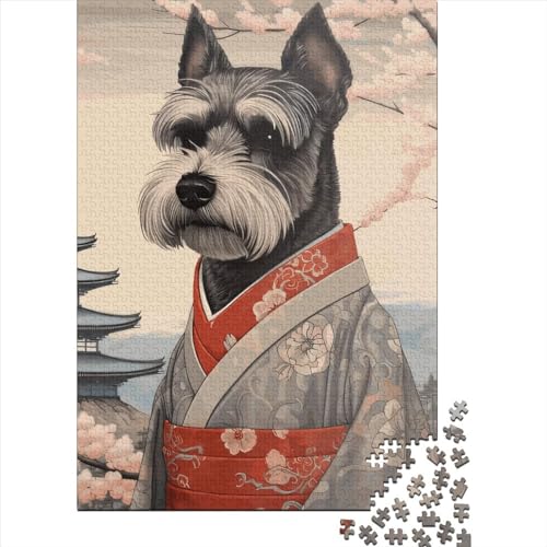 Schnauzer-Geisha-Puzzle, Denksportaufgabe, 100% recycelte Pappe, Puzzle für Erwachsene und Kinder, Ostergeschenke, 38 x 26 cm, 1000 Teile von SOQWBYG