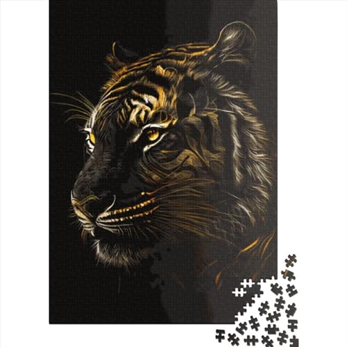 Schwarz-goldenes Tiger-Puzzle, einzigartiges rechteckiges Papier-Puzzle für die Heimdekoration für Erwachsene und Teenager, Ostergeschenke, 70 x 50 cm/1000 Teile von SOQWBYG