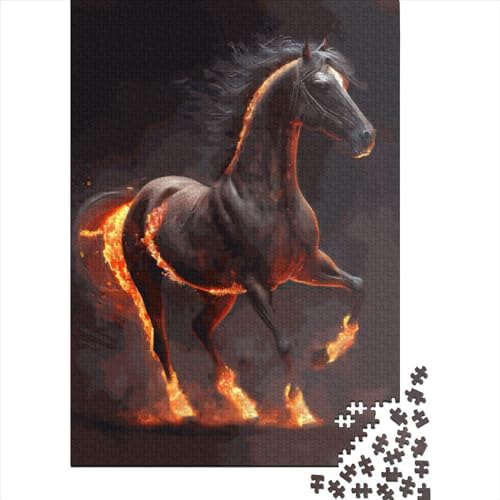 Schwarzes Pferd Puzzle Lernspiel Papier Rechteckiges Puzzle für Erwachsene Teenager Ostergeschenke 38x26cm/1000 Teile von SOQWBYG