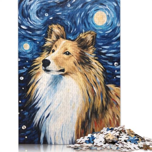 Shetland Sheepdog Night Puzzlespiele für Erwachsene, Puzzle 520 Teile, Puzzle für Erwachsene, Spiele für Erwachsene, Jugendliche und 520 Teile (52 x 38 cm) von SOQWBYG