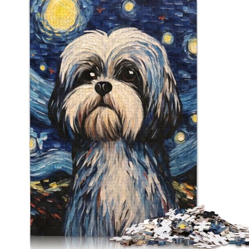 Shih Tzu-Hund, Sternennacht-Puzzle für Erwachsene, 520-teiliges Puzzle aus Holz, kreativ für Erwachsene, anspruchsvolles Spiel, 520 Teile (52 x 38 cm) von SOQWBYG