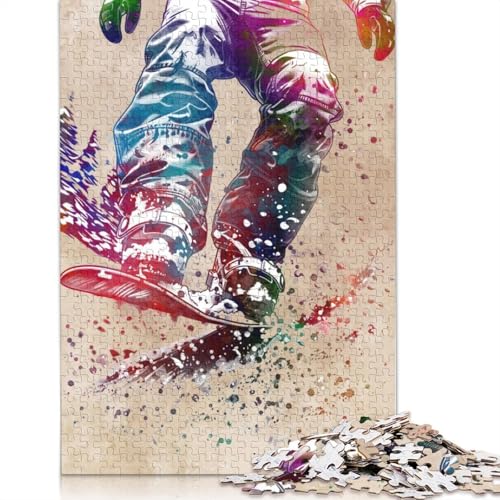 Snowboarder-Aquarell-Kunst-Puzzle für Erwachsene, 1500 Teile, Puzzle aus Holz, kreativ für Erwachsene, anspruchsvolles Spiel, 1500 Teile (85 x 57 cm) von SOQWBYG