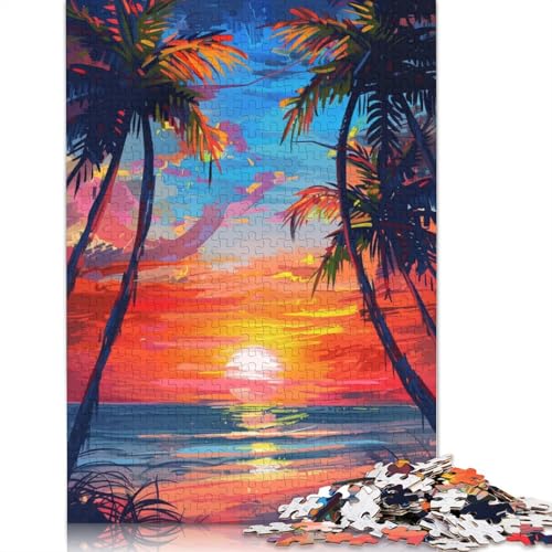 Sonnenuntergang am Strand, 1000-teiliges Puzzle, Holzpuzzle, Spielzeug, Familienspiel, Schwierigkeitsgrad, Herausforderung, Puzzles 1000 Teile (75 x 50 cm) von SOQWBYG