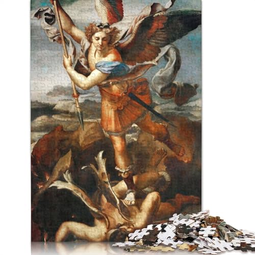 St. Michael Vanquish Satan 520-teiliges Puzzle, Holzpuzzle für Erwachsene, schwieriges Puzzle für Erwachsene, Herausforderungsspiel, 520 Teile (52 x 38 cm) von SOQWBYG