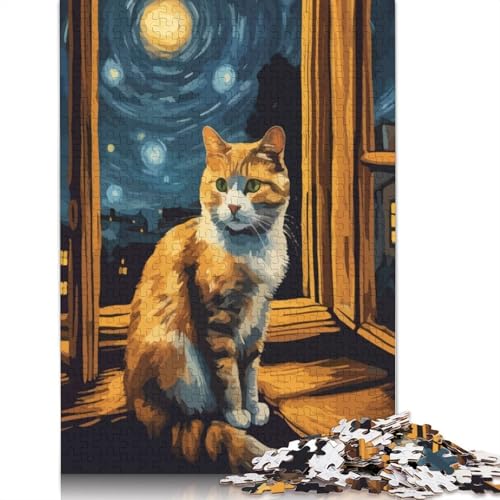 Sternennacht-Katzen-Puzzle, 1000 Teile, Puzzle für Erwachsene, Puzzle-Sets für Familien, Lernspiel, 1000 Teile (75 x 50 cm) von SOQWBYG