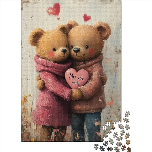 Süßes Teddybär-Puzzle, 1000 Teile, Holzpuzzle für Erwachsene, Puzzlespiele, Lernspielzeug, 1000 Teile (75 x 50 cm) von SOQWBYG