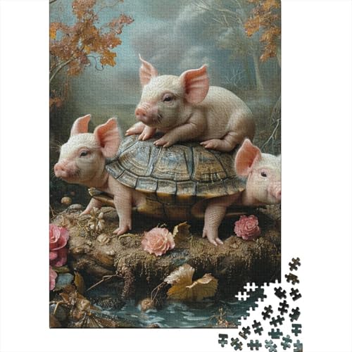 Tierpuzzle mit Schweinchen, einzigartige Heimdekoration, 100% recycelte Pappe, Puzzle für Jungen oder Mädchen, 70 x 50 cm/1000 Teile von SOQWBYG