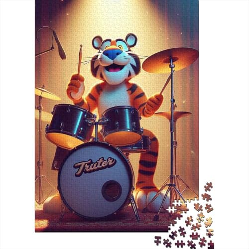 Tiger-Trommel-Puzzle, Premium-Puzzle aus 100% recyceltem Karton, rechteckig, für Erwachsene und Teenager, einzigartiges Geschenk, 70 x 50 cm, 1000 Teile von SOQWBYG