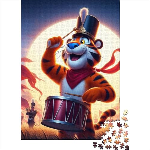 Tiger-Trommel-Puzzle, schwieriges rechteckiges Puzzle aus Hartpapier für Erwachsene und Kinder, einzigartiges Geschenk, 38 x 26 cm/1000 Teile von SOQWBYG