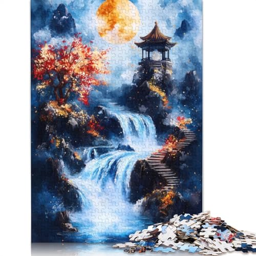 Wasserfall unter Vollmond, Puzzle, 520 Teile, Puzzle für Erwachsene, Puzzle-Sets für Familien, Lernspiel, 520 Teile (52 x 38 cm) von SOQWBYG