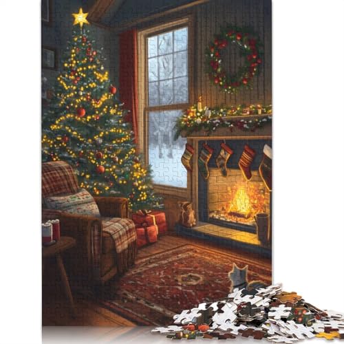 Weihnachtskamin-Puzzle 1500 Teile, Puzzle für Erwachsene, Lernspiele, Spielzeug, DIY, kreatives Holzpuzzle, Geschenke, 1500 Teile (85 x 57 cm) von SOQWBYG