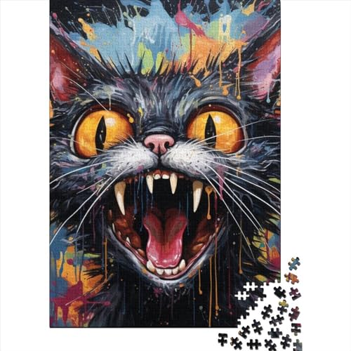 Wilde Katze Puzzle Relax Challenge Spielzeug Papier Rechteckiges Puzzle für Jungen oder Mädchen Vatertagsgeschenke 38x26cm/1000 Teile von SOQWBYG