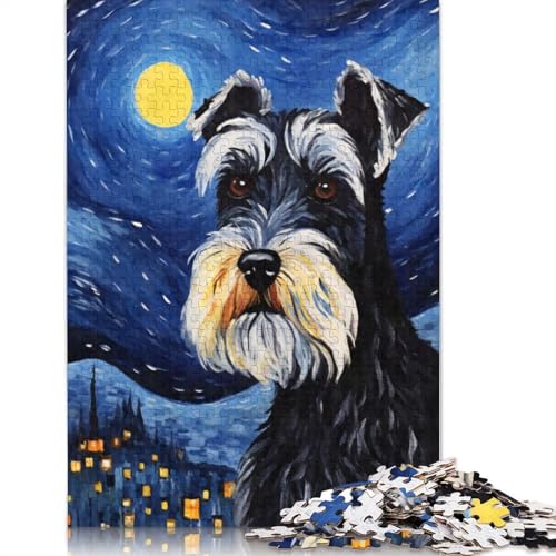 Zwergschnauzer-Nacht-Puzzle 1500 Teile Puzzle für Erwachsene, Lernspiele, Spielzeug, DIY, kreatives Holzpuzzle, Geschenke, 1500 Teile (85 x 57 cm) von SOQWBYG