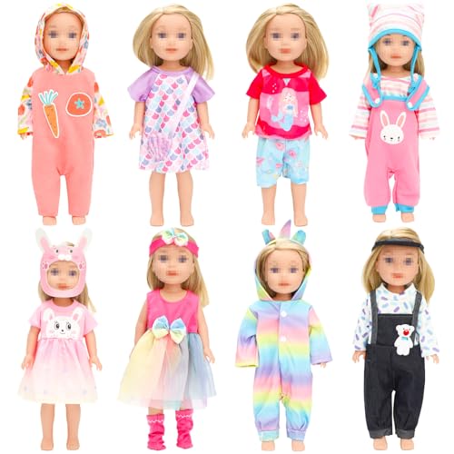 SOTOGO 8 Sets amerikanische Wellie-Puppenkleidung, Outfits, Kleider, Pyjamas, Badeanzug, Mädchen-Wisher-Puppenkleidung, passend für 35,6 bis 37,8 cm große Puppen von SOTOGO