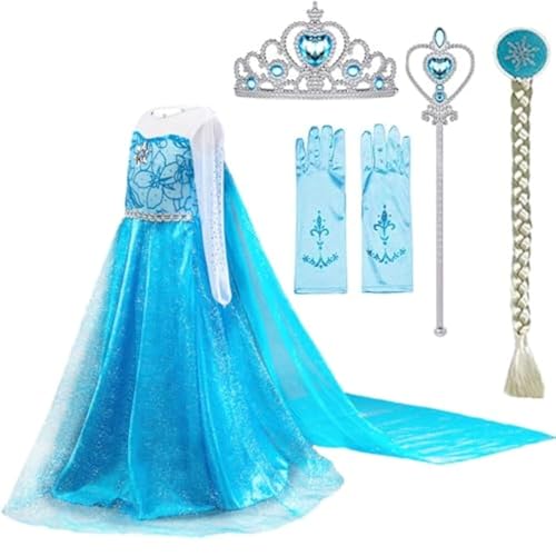 SOTOTOO Elsa Kostüm, lange Ärmel, Prinzessinnenkleid, Königin-Kostüm, Cosplay, Verkleiden mit Zubehör (Blau, 4–5 Jahre) von SOTOTOO