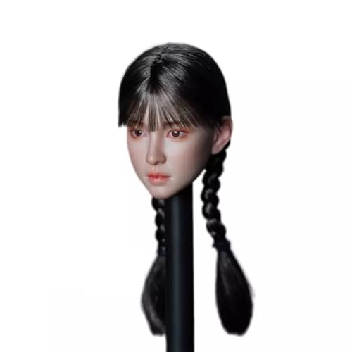 SOUFORCE 1/6 Scale Female Head Sculpt Asian Girl Air Fringe Black Double Twist Braid Head for 30.5 cm Phicen, TBLeague Action Figure Body Collection von SOUFORCE