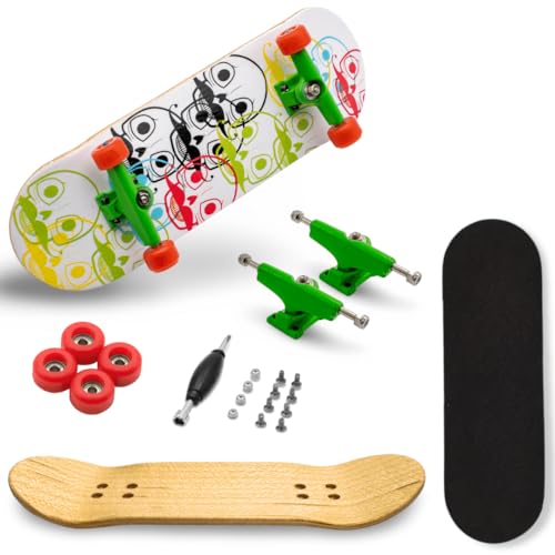 SOUTHBOARDS® Holz Fingerboard Set in Logoheads/Grün/Rot - 30mm Deck - Kugellager & hochwertigen Achsen - Finger Skateboard mit Grip Tape - für Anfänger und Fortgeschrittene geeignet von SOUTHBOARDS