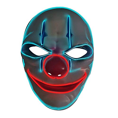 SOUTHSKY Clown Maske LED Horror Masken Neon Leuchtende Vollmaske Großformat Fasching für Halloween Karneval Party Kostum Cosplay Dekoration von SOUTHSKY