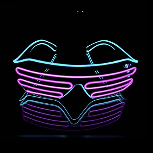 SOUTHSKY LED Glasses Leuchtend Shutter Shade Neuheit Led Kostüm mit Led Licht Neon Lichter Blinker EL Draht Glowing 2 Colors 4 Modus Für Nacht Pub Halloween Kostüm Cosplay Party(Weiß+Violett) von SOUTHSKY