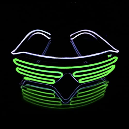 SOUTHSKY LED Glasses Neon Leuchtend Shutter Shade Neuheit Led Kostüm mit Lichter Blinker EL Draht Glowing 2 Colors 4 Modus Für Halloween Kostüm Cosplay Party (Weiß+Fluorescent Grün) von SOUTHSKY