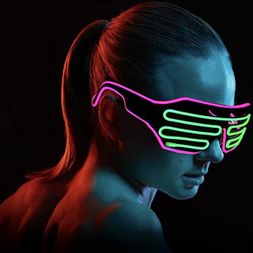 SOUTHSKY LED Leuchtbrille Leuchtend Brille Neuheit mit Licht Neon Lichter Blinker Für Nacht Pub Halloween Kostüm Karneval Rave Cosplay Party (Rosa+Grün) von SOUTHSKY