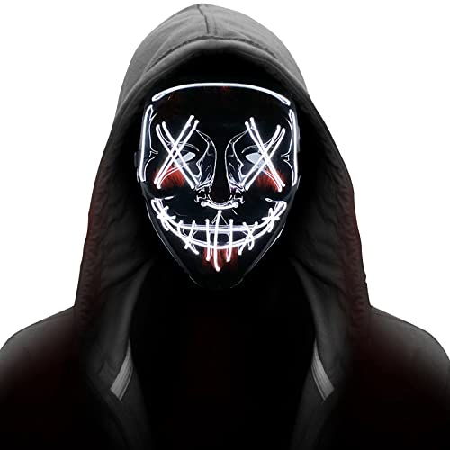 SOUTHSKY LED Licht Maske Leuchtend Vollmaske Neon Lichter Blinker EL Glowing Für Halloween Kostüm Cosplay Party (Weiß) von SOUTHSKY