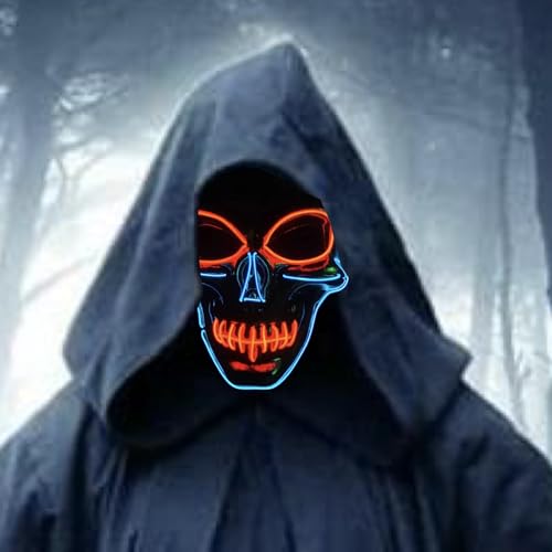 SOUTHSKY LED Maske Leuchtend Schädel Maske mit Led Licht Totenkopf Masken Vollmaske Neon Lichter Blinker 3 Modes Für Halloween Kostüm Cosplay Party (Bronze-Blau+Rot) von SOUTHSKY