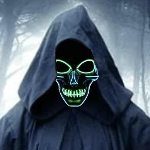 SOUTHSKY LED Maske Leuchtend Schädel Maske mit Led Licht Totenkopf Masken Vollmaske Neon Lichter Blinker EL Glowing 3 Modes Für Halloween Kostüm Cosplay Party (Bronze-Blau+Grün) von SOUTHSKY