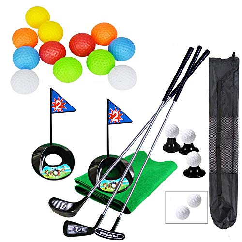 SOWOFA Golf Set Spielzeug für Kinder Kleinkind Metall Golf Club Logo Übungsball Sport Indoor-Spiel Golf 24 Zoll Training 17 PCS mit Rucksack Kostenlos 12 Bunte Golfbälle von SOWOFA