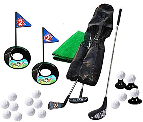 SOWOFA Golf-Spielzeug-Spielset, Golfer, 3 Golfruten & 24 Golf-Übungssets mit schwarzer Reisetasche für Kinder von 1 bis 6 Jahren, mit Rucksack von SOWOFA