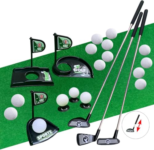 SOWOFA Golfunterhaltungsset, Golfclub, 60 cm, einziehbar und bequem zum Tragen und Aufbewahren von 20 Golfzubehör, 3-Loch-Golfspielzeug-Set, 6 Bälle für von SOWOFA