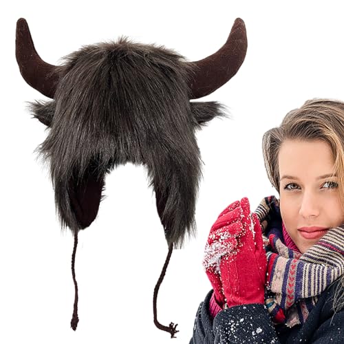 Bison Hut mit Geweih - Warme Plüsch-Ohrenschützer mit Geweih | Tierhüte mit pelzigen Ohren für Outdoor-Abenteuer, Halloween, Weihnachten, Cosplay Soydan von SOYDAN